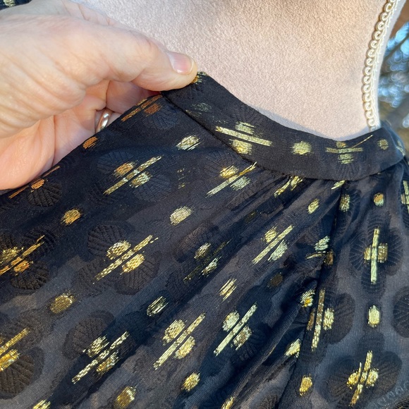 DIANE von FURSTENBERG Black Sheer Blouse, Gold Metallic Detail, 12, EUC - Picture 9 of 12